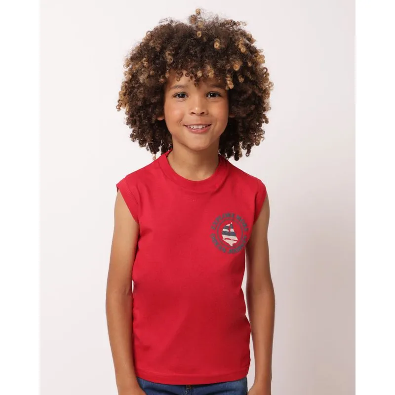Regata Infantil Algodão Estampa Barco Texturizada Vermelha 8