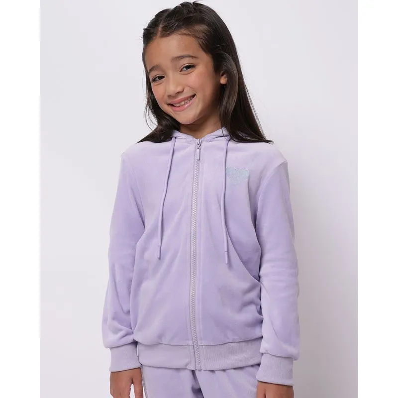 Jaqueta Infantil Plush Paetê com Capuz Coração Lilás 8