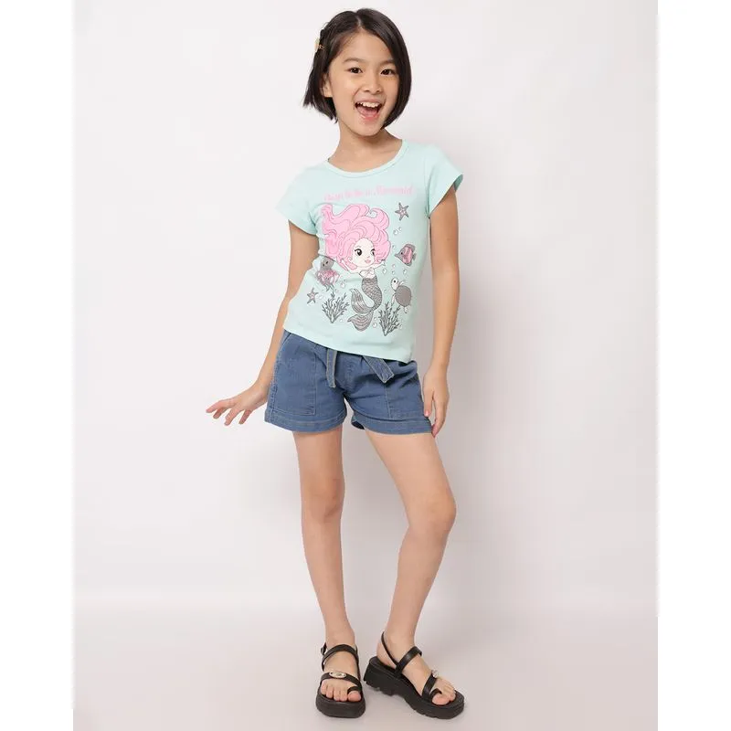 Short Jeans Infantil Clochard com Laço Azul 6