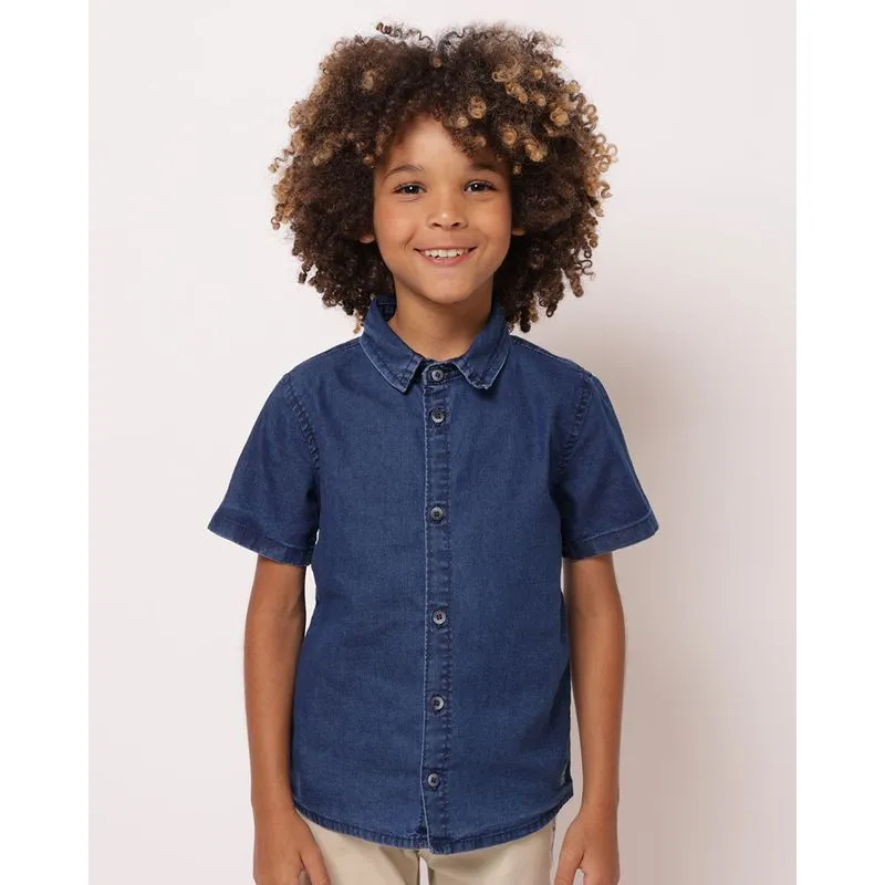 Camisa Infantil Jeans Manga Curta Azul 12