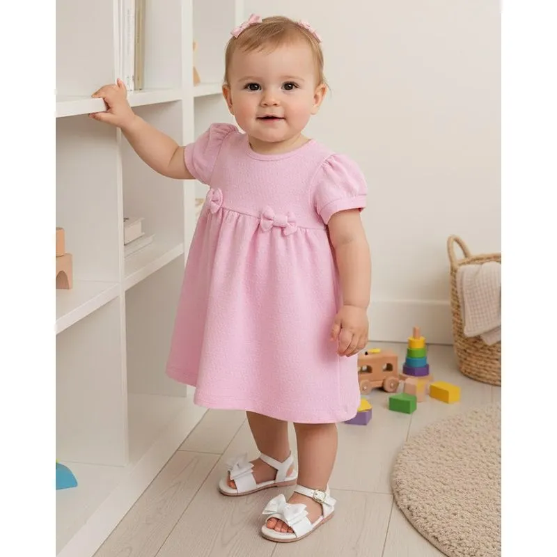 Vestido Bebê Curto Pipoquinha com Laços Rosa P