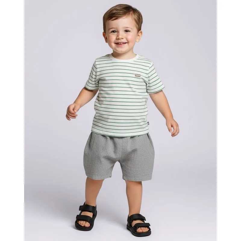 Conjunto Bebê Curto Algodão Estampado Listrado Off White 3
