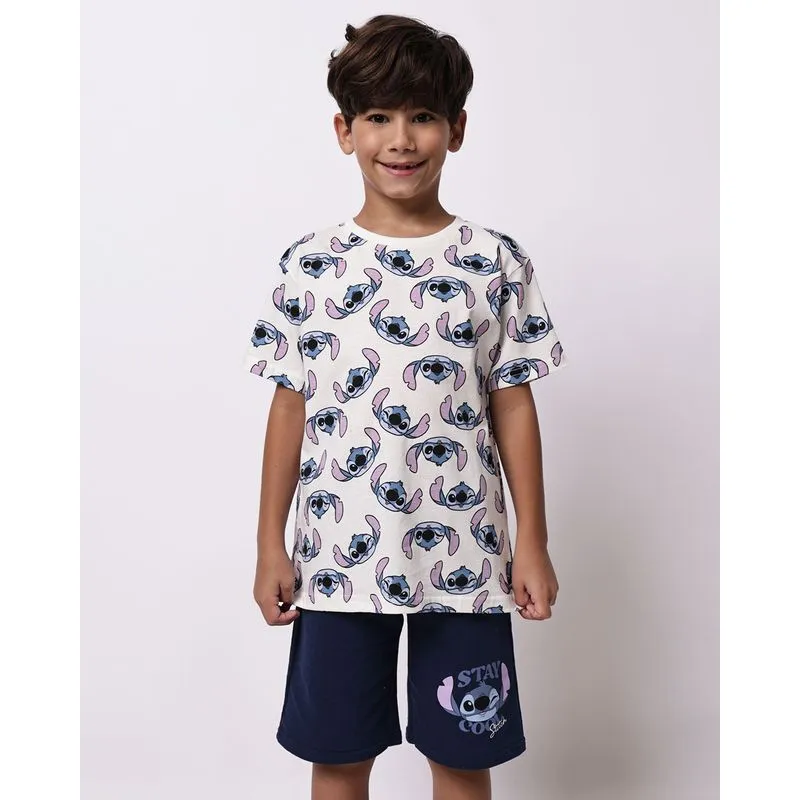 Conjunto Infantil Algodão Disney Estampado Stitch Off White 4