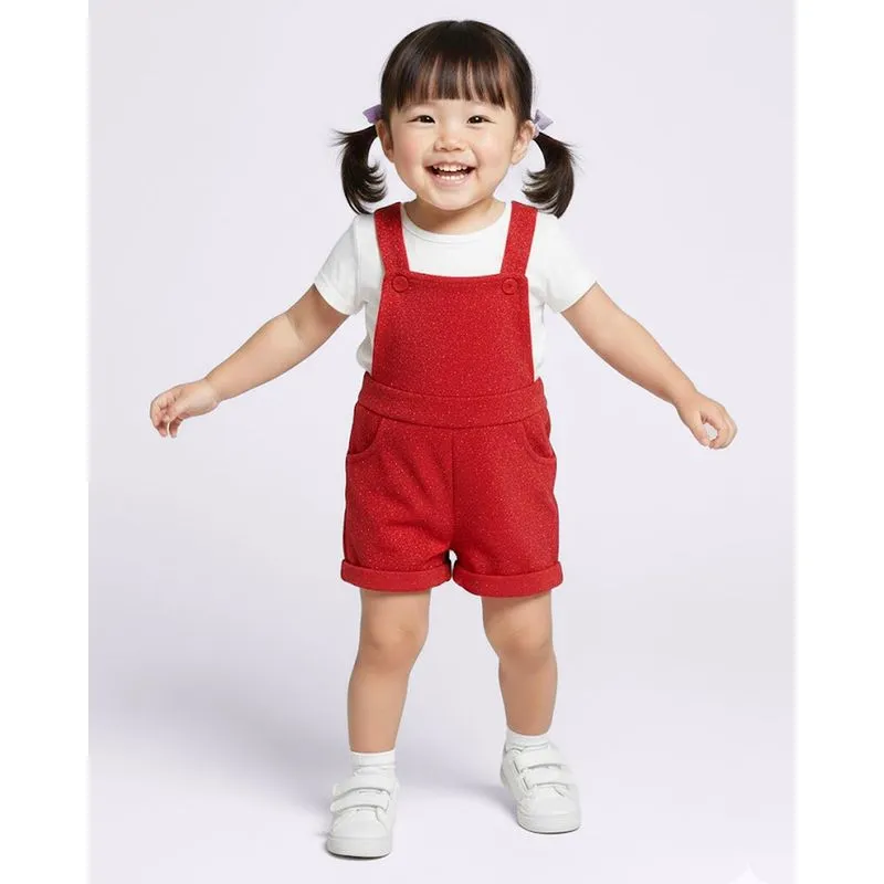 Conjunto Jardineira Bebê Algodão com Brilho Vermelho 1