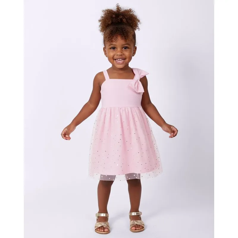 Vestido Bebê Curto Canelado Tule com Corações Rosa 3