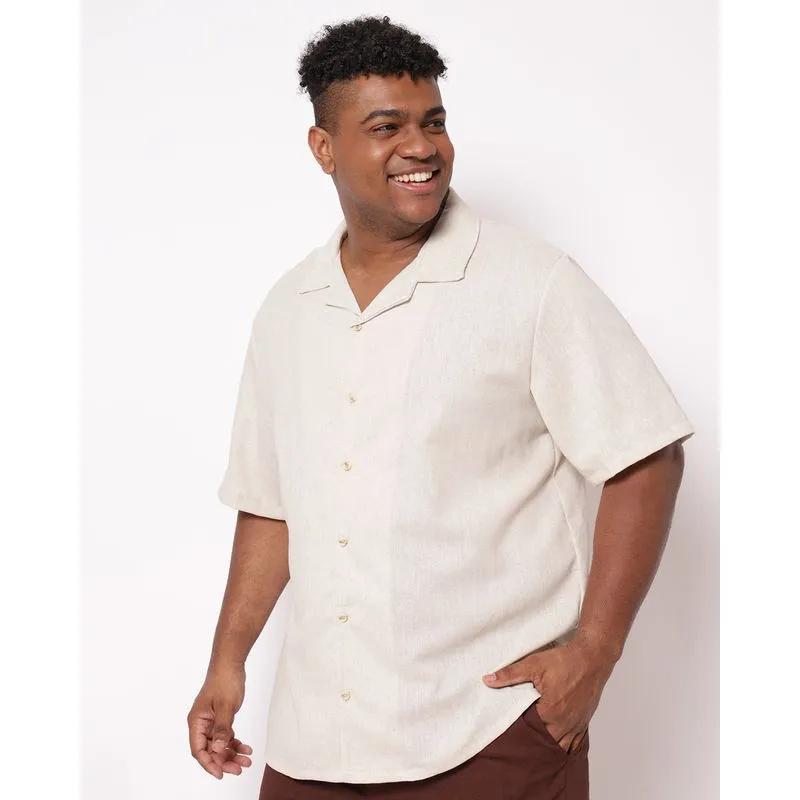 Camisa Plus Size Masculina Texturizada Linho Off White G3