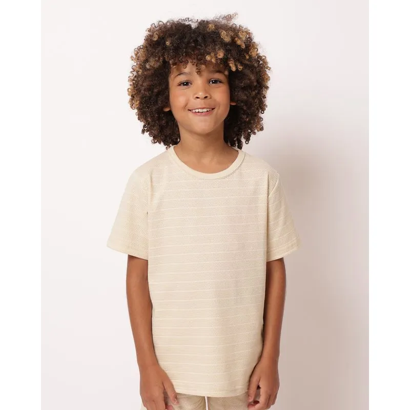 Camiseta Infantil Texturizada Manga Curta Listrada Bege 10