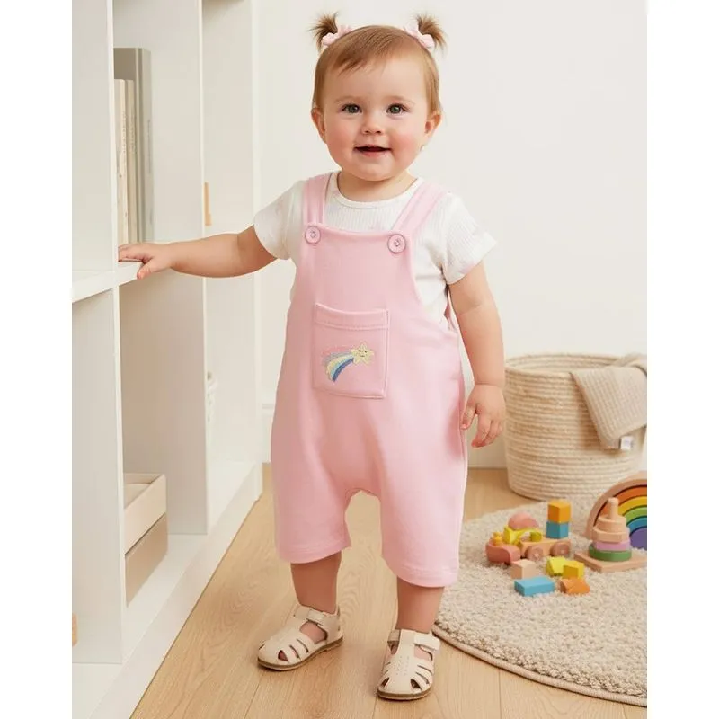 Conjunto Macaquinho Bebê Algodão com Estampa Rosa P