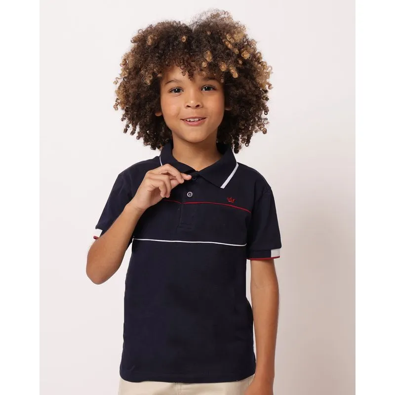 Camisa Polo infantil Algodão Recorte e Bordado Marinho 6
