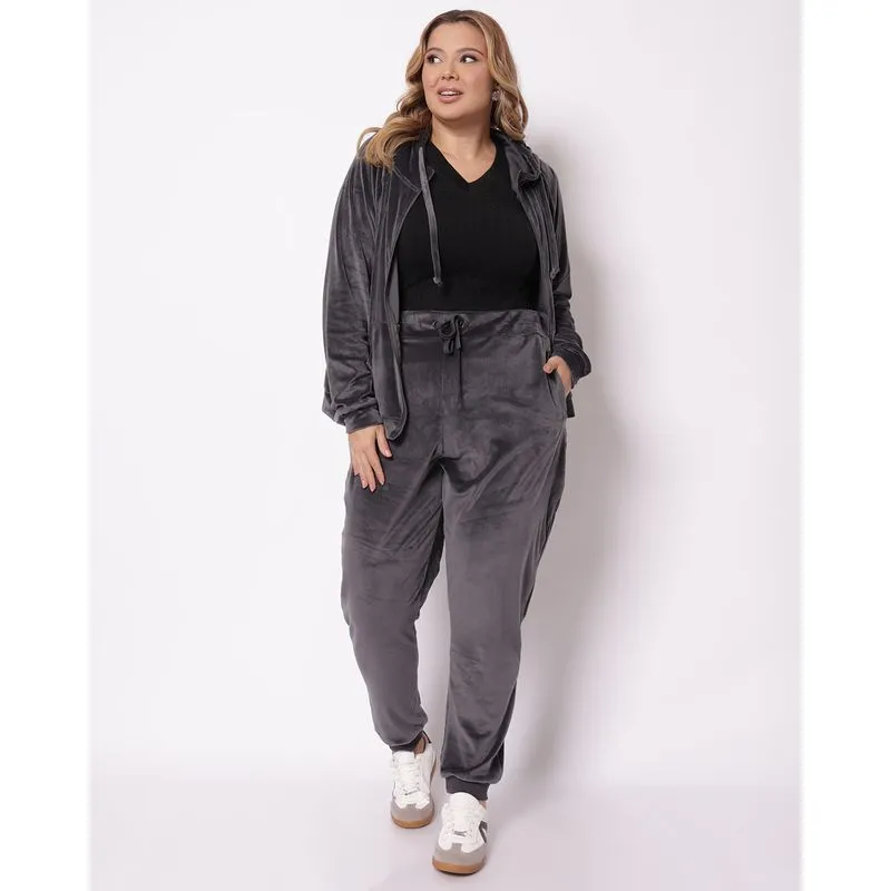 Calça Plus Size Feminina Jogger Plush Cinza G4