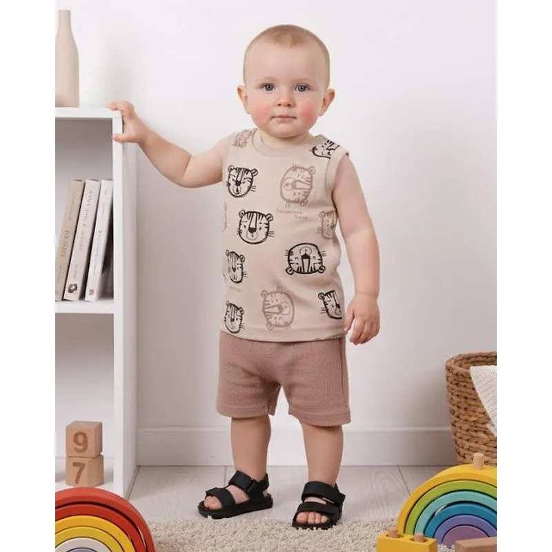 Conjunto Regata Bebê Curto Estampa Tigre Bege M