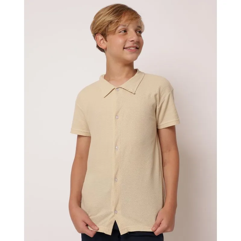 Camisa Juvenil Algodão Texturizado com Botões Bege 16