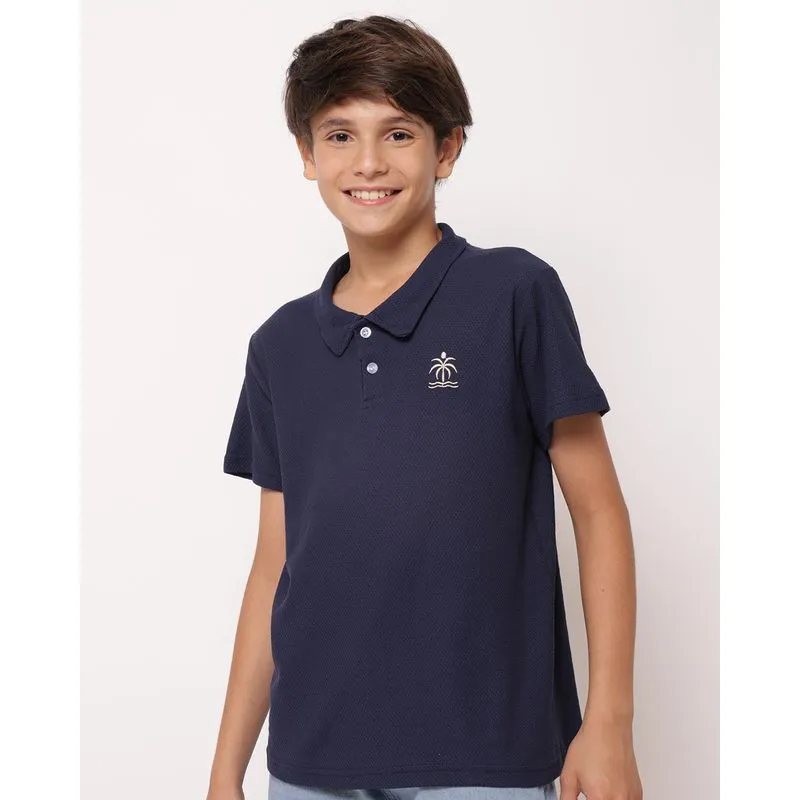 Polo Juvenil Algodão Texturizado com Bordado Marinho 16