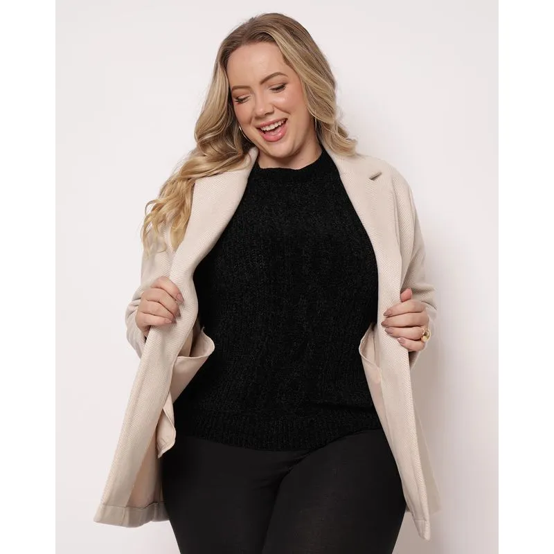 Casaco Plus Size Feminino Alongado Bege G3