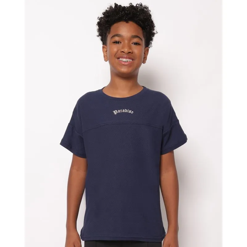 Camiseta Juvenil Algodão Texturizada Bordado Manga Curta Marinho 14