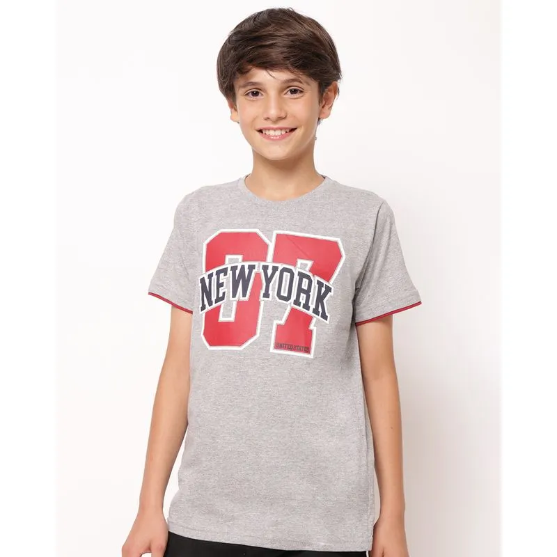 Camiseta Juvenil Algodão Estampa New York Cinza 4