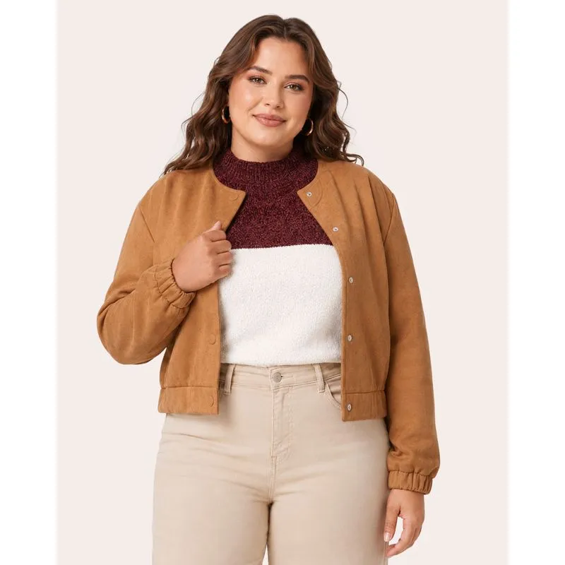 Jaqueta Plus Size Feminina Suede Bege G2