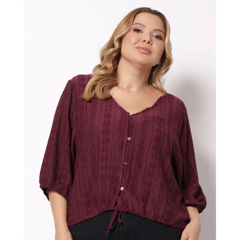 Camisa Plus Size Feminina Texturizada com Amarração Vinho G2