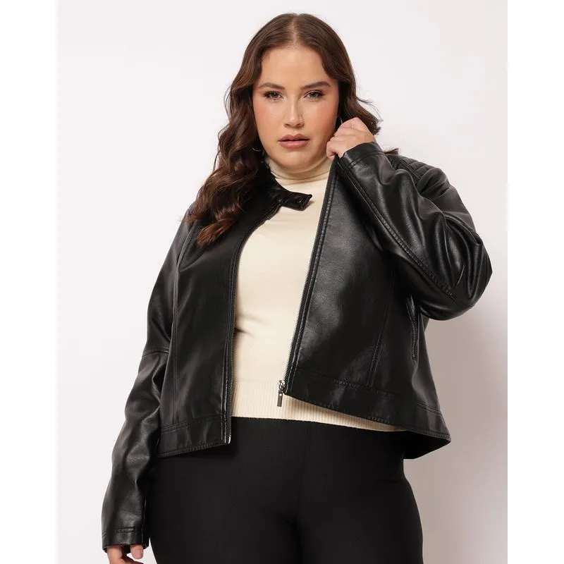 Jaqueta Plus Size Feminina PU Preta G1