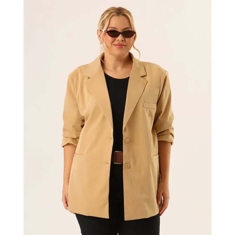Blazer Plus Size Feminino Alfaiataria Alongado Bege G2