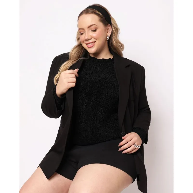 Blazer Plus Size Feminino Alfaiataria Longo Preto G2