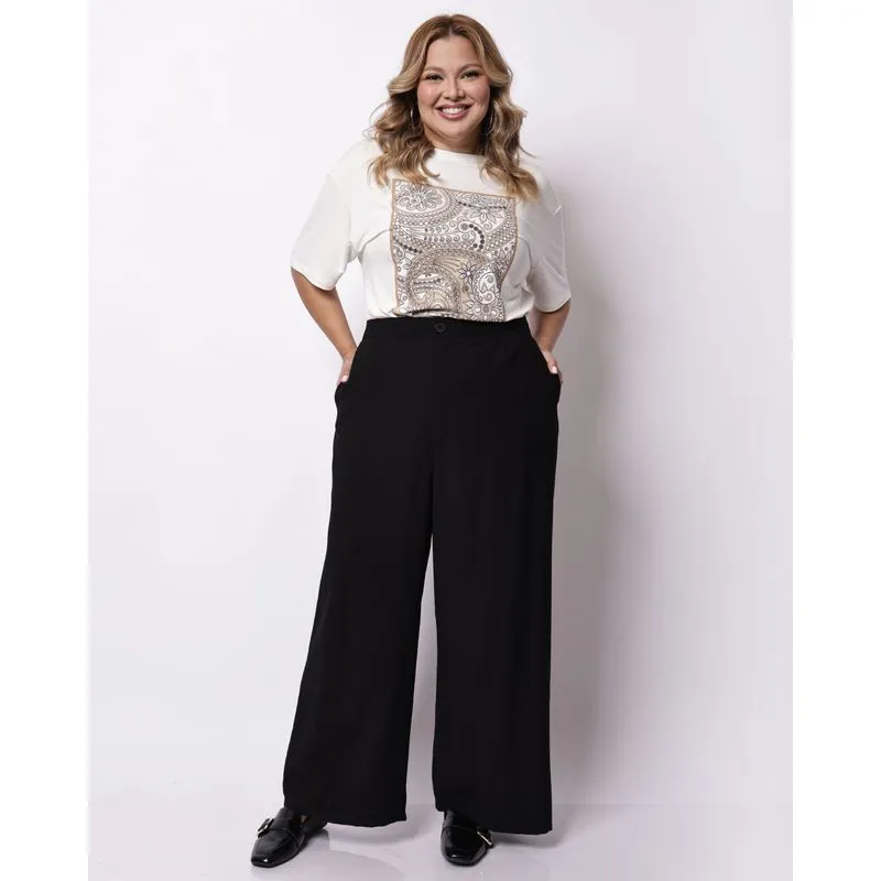 Calça Plus Size Feminina Pantalona Poliviscose Preta G3