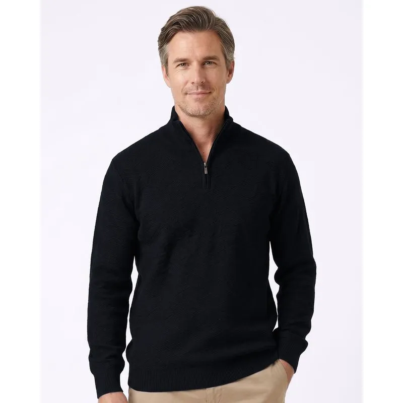 Suéter Masculino Tricô Texturizado Meio Zíper Preto G