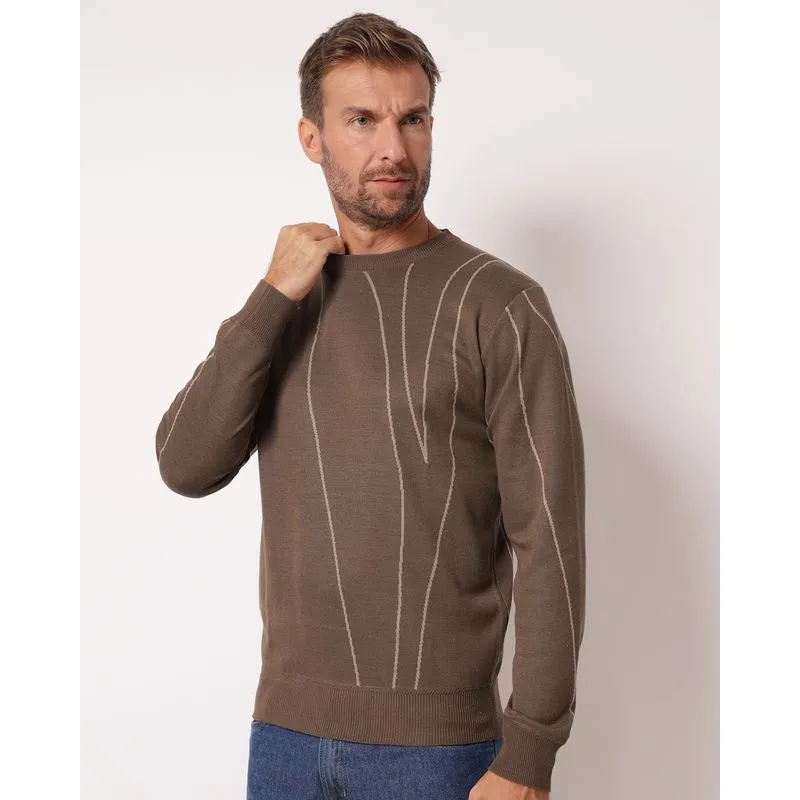 Suéter Masculino Tricô com Listras Marrom M
