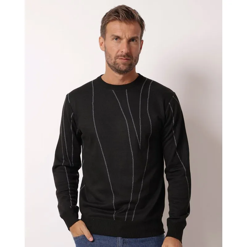 Suéter Masculino Tricô com Listras Preto G