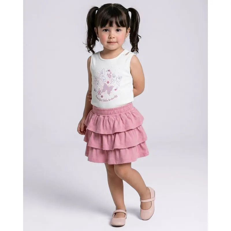 Regata Bebê Canelada Estampa Borboleta Off White 2
