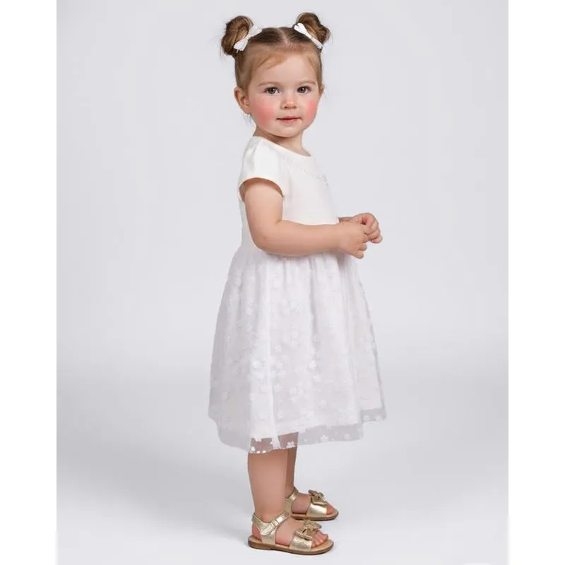 Vestido Bebê Algodão com Tule Strass Off White 3