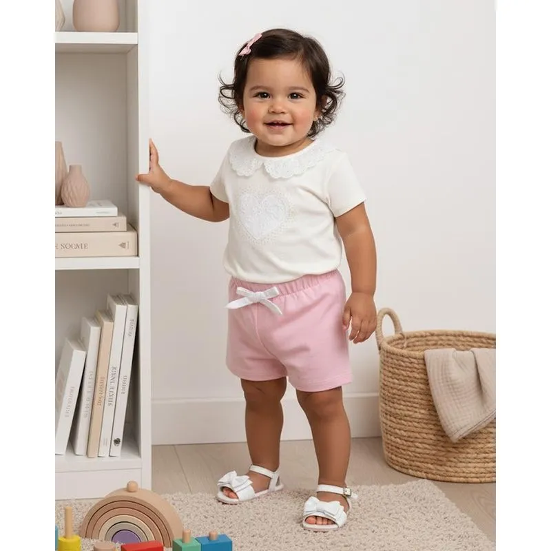Conjunto Bebê Algodão com Aplicação Pedrinhas Off White P