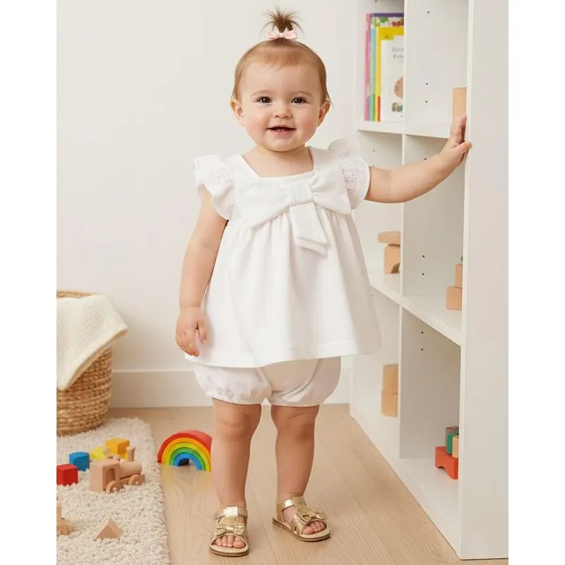 Conjunto Bebê Algodão Laise com Laço Off White M