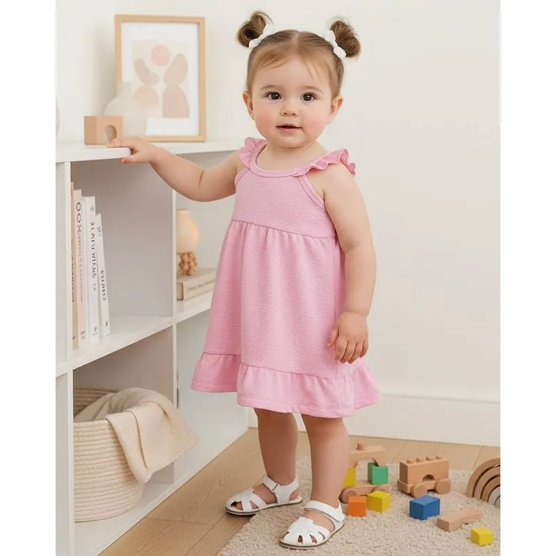 Vestido Bebê Curto Anarruga com Babado Rosa M