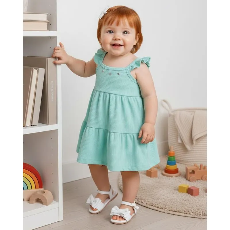 Vestido Bebê Canelado com Aplicação Corações Verde G