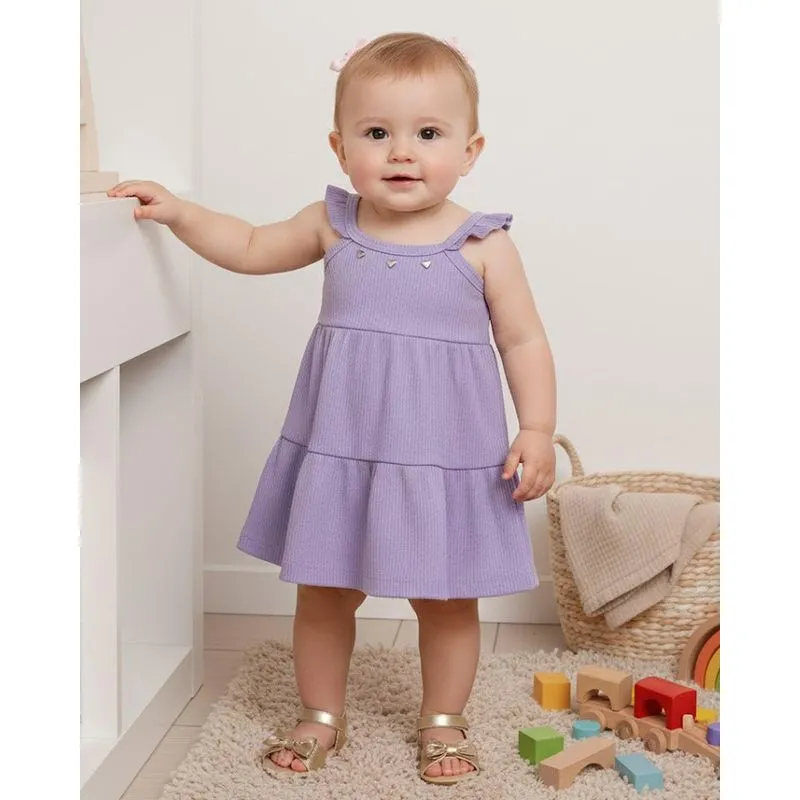 Vestido Bebê Canelado Três Marias com Aplique Coração Lilás P