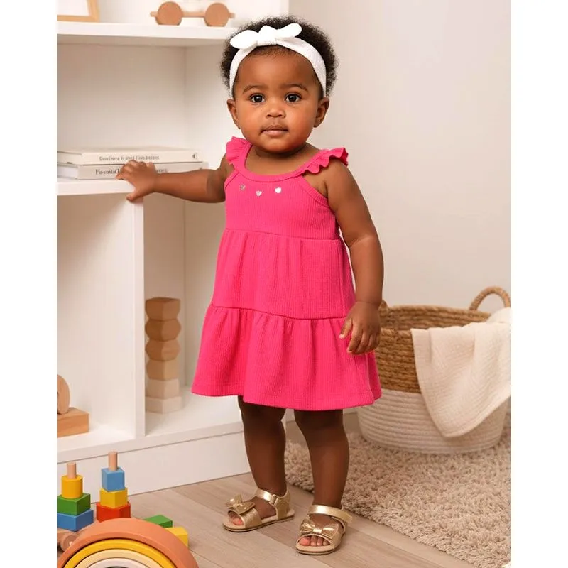 Vestido Bebê Canelado Três Marias com Aplique Coração Rosa P