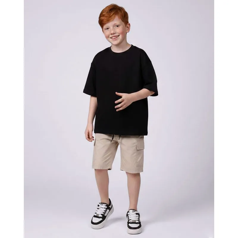 Bermuda Infantil Microfibra com Bolsos Cargo Bege 4