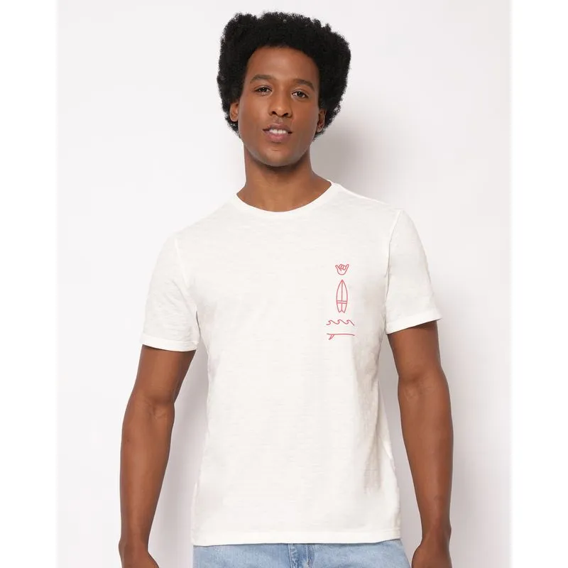 Camiseta Masculina Texturizada com Estampa Surf Off White M