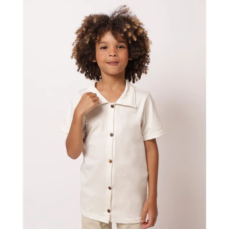 Camisa Infantil Algodão com Linho Texturizado com Botões Off White 6