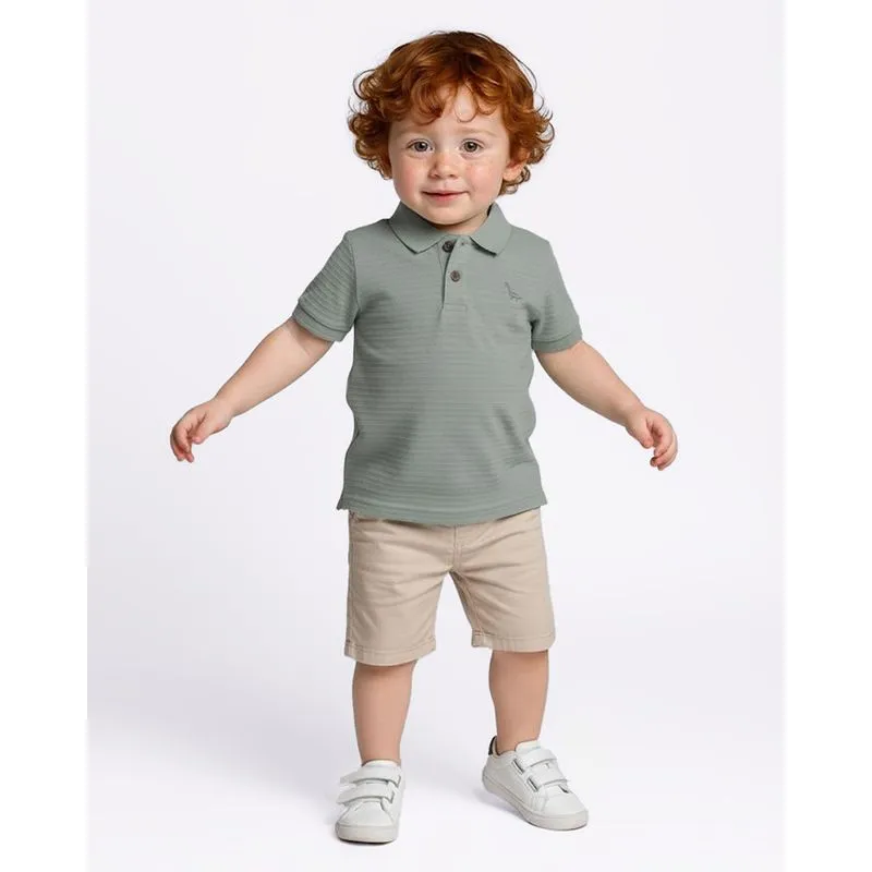 Camisa Polo Bebê Texturizada Listrada Bordado Verde 1