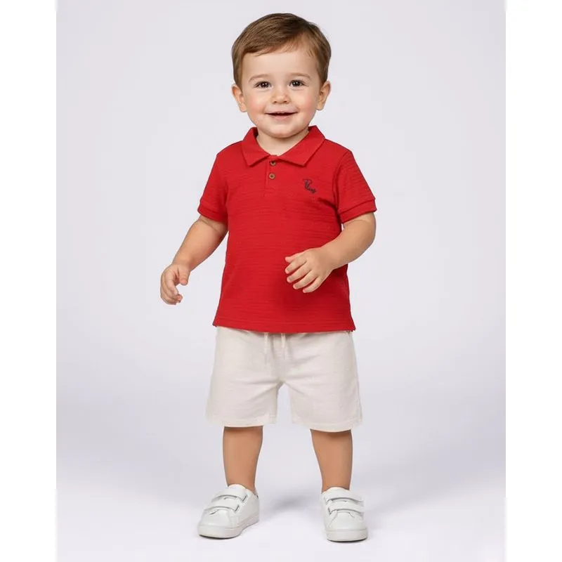 Camisa Polo Bebê Algodão Manga Curta Texturizado Vermelha 1