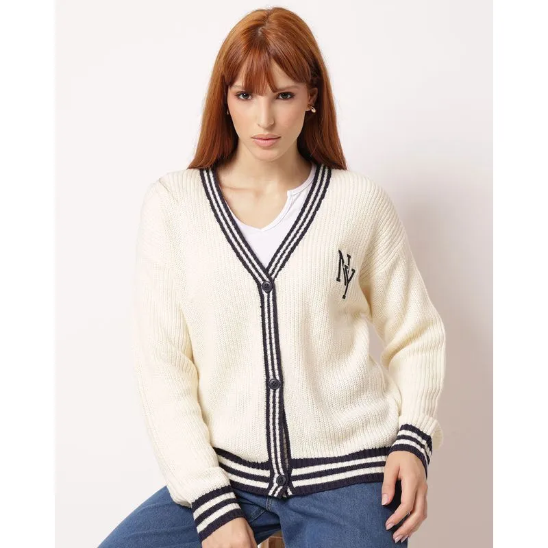 Cardigan Feminino Tricô com Bordado NY Off White GG