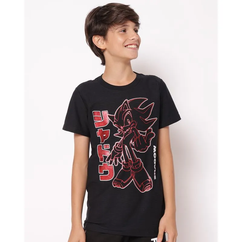 Camiseta Juvenil Algodão Texturizada Sonic Manga Curta Preta 4