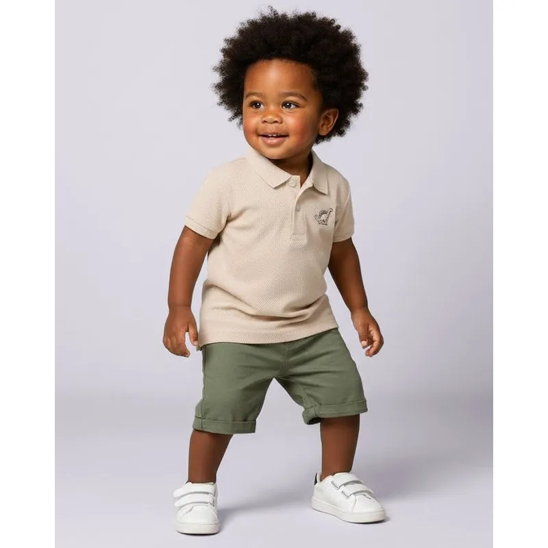 Camisa Bebê Algodão Texturizada Bordado Dinossauro Bege 1