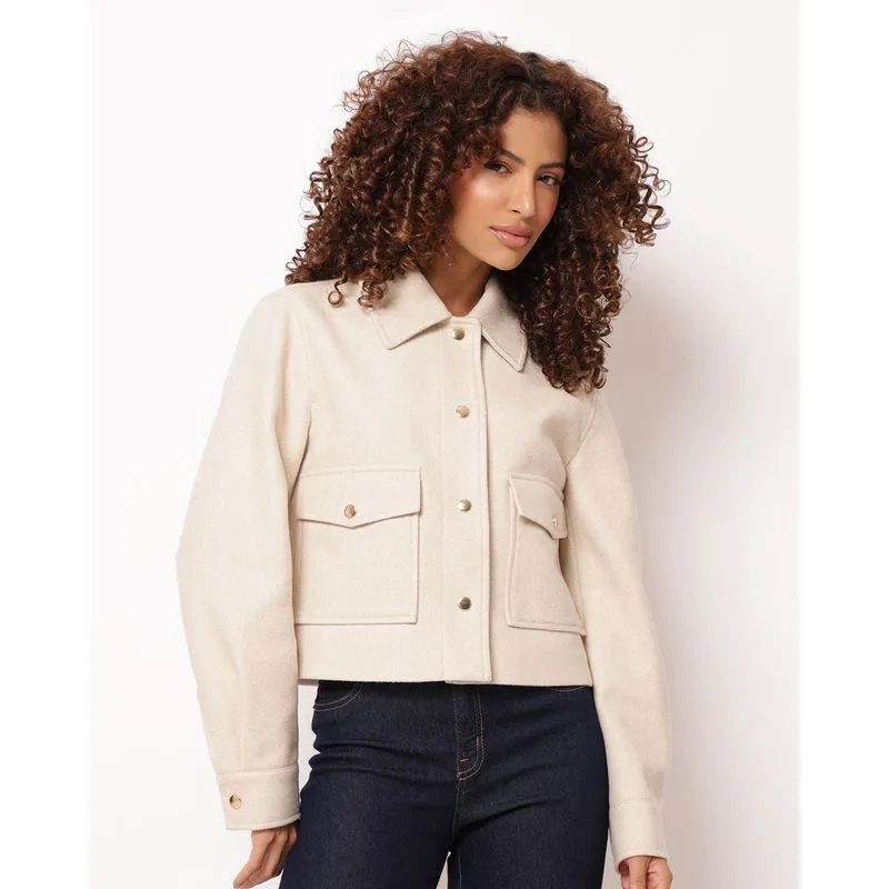 Casaco Feminino com Bolsos Bege GG
