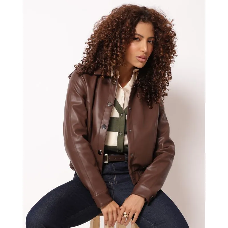 Jaqueta Feminina Bomber PU Marrom P