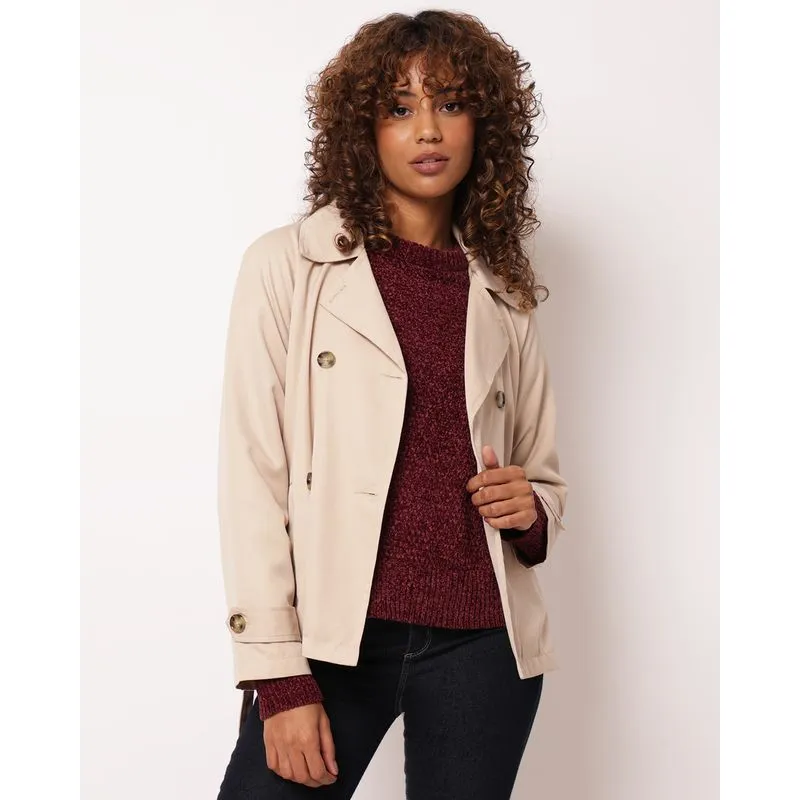 Casaco Feminino Trench Coat com Amarração Bege P