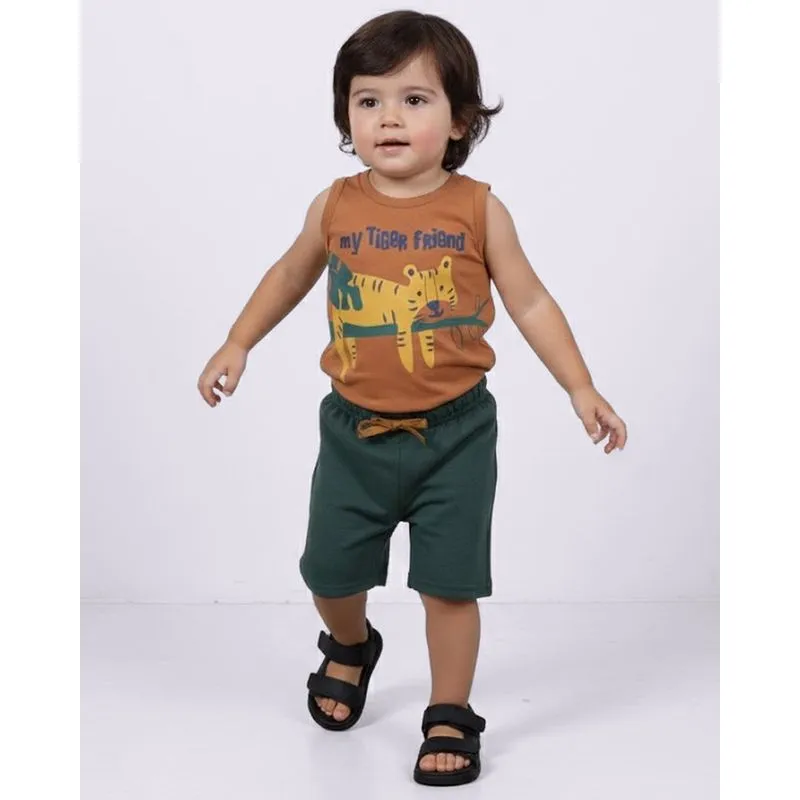 Conjunto Regata Bebê Estampa Frontal Tigre Marrom 3