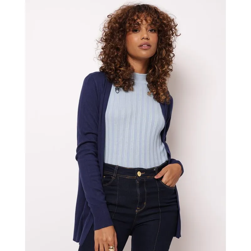 Cardigan Feminino Tricô Donatta Liso Marinho P